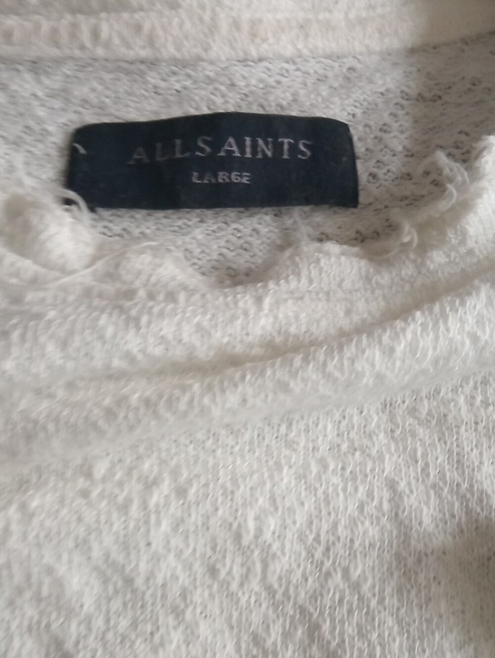 AllSaints Cream Lightweight Textured Crew Top - Picture 3 of 5
